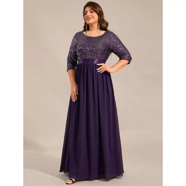 imageEverPretty Womens Round Neck Maxi Dresses Sequin Plus Size Formal Dresses for Women 0683PZDeep Purple