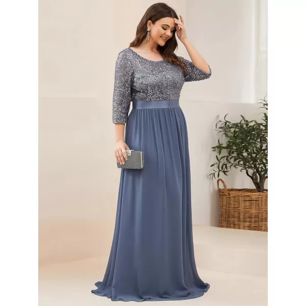 imageEverPretty Womens Round Neck Maxi Dresses Sequin Plus Size Formal Dresses for Women 0683PZDusty Navy