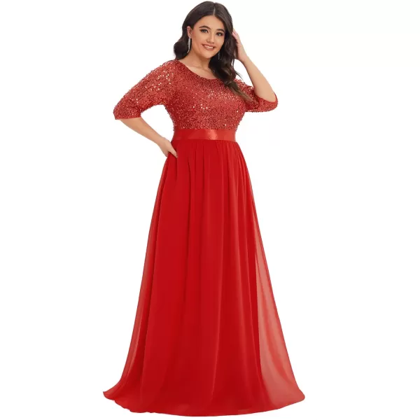 imageEverPretty Womens Round Neck Maxi Dresses Sequin Plus Size Formal Dresses for Women 0683PZRed