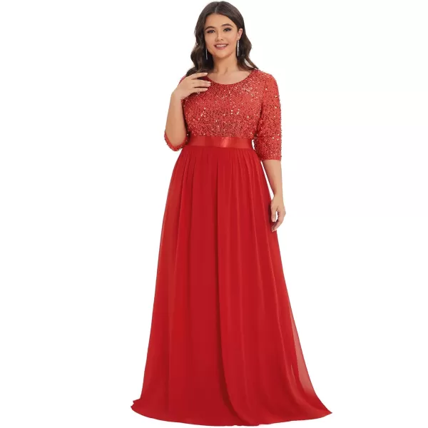 imageEverPretty Womens Round Neck Maxi Dresses Sequin Plus Size Formal Dresses for Women 0683PZRed