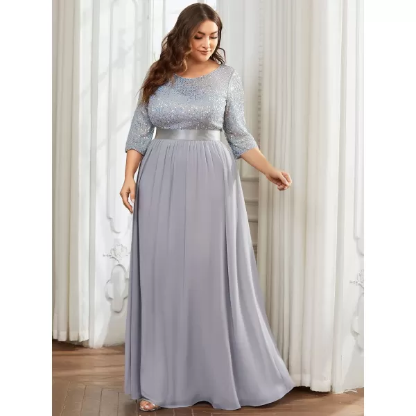 imageEverPretty Womens Round Neck Maxi Dresses Sequin Plus Size Formal Dresses for Women 0683PZSilver