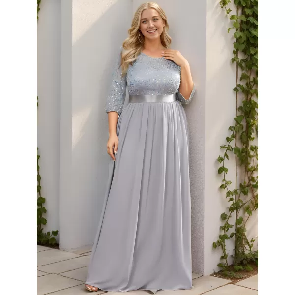 imageEverPretty Womens Round Neck Maxi Dresses Sequin Plus Size Formal Dresses for Women 0683PZSilver