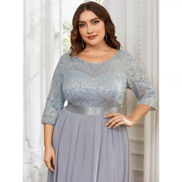 imageEverPretty Womens Round Neck Maxi Dresses Sequin Plus Size Formal Dresses for Women 0683PZSilver