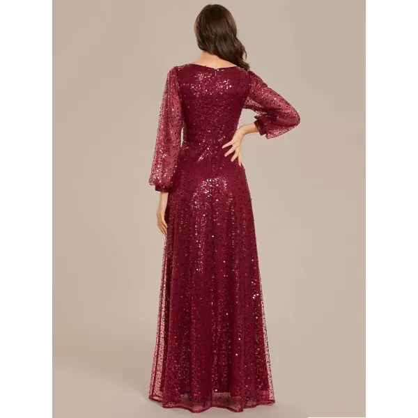 imageEverPretty Womens Sequin ALine V Neck Beaded Gown Long Sheer Sleeves Cocktail Evening Gown 01999Burgundy