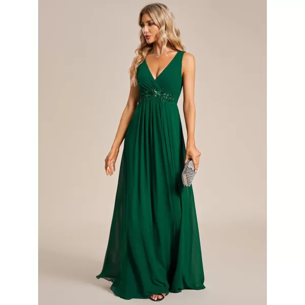 imageEverPretty Womens Sexy Sleeveless V Neck Appliques Waist Ruched Formal GownsB Dark Green