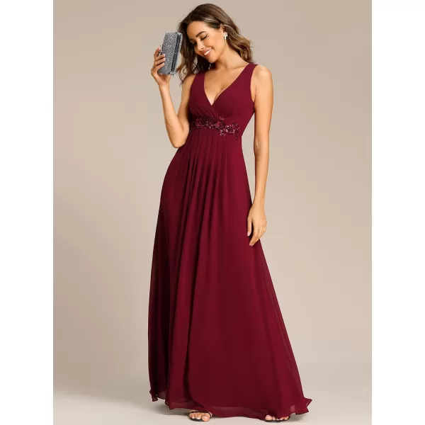 imageEverPretty Womens Sexy Sleeveless V Neck Appliques Waist Ruched Formal GownsBburgundy