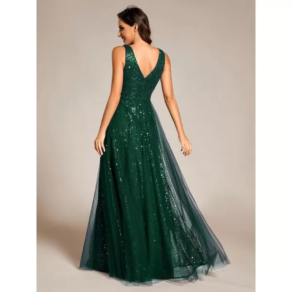 imageEverPretty Womens V Neck Sleeveless Formal Dresses A Line Sequin Maxi Evening Dresses 02163Dark Green