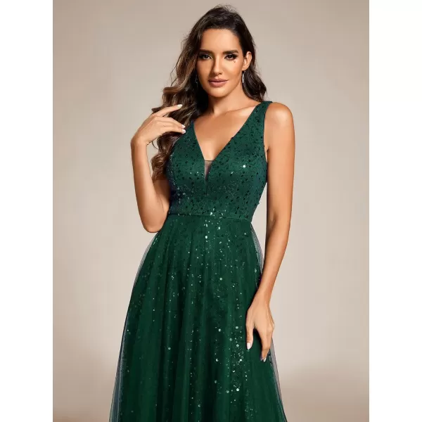 imageEverPretty Womens V Neck Sleeveless Formal Dresses A Line Sequin Maxi Evening Dresses 02163Dark Green