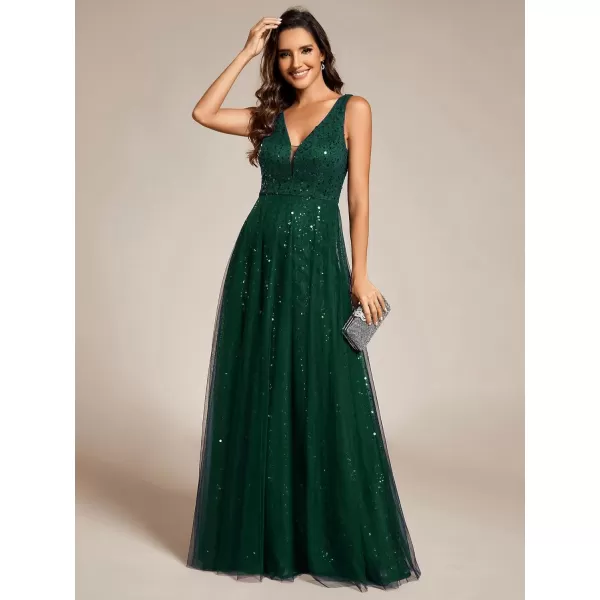 imageEverPretty Womens V Neck Sleeveless Formal Dresses A Line Sequin Maxi Evening Dresses 02163Dark Green