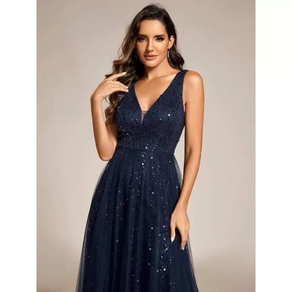 imageEverPretty Womens V Neck Sleeveless Formal Dresses A Line Sequin Maxi Evening Dresses 02163Navy Blue