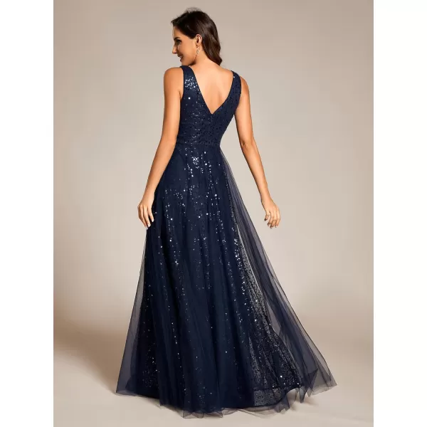 imageEverPretty Womens V Neck Sleeveless Formal Dresses A Line Sequin Maxi Evening Dresses 02163Navy Blue