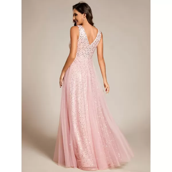 imageEverPretty Womens V Neck Sleeveless Formal Dresses A Line Sequin Maxi Evening Dresses 02163Pink