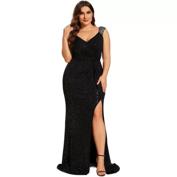 imageEverPretty VNeck High Slit Glitter Bodycon Plus Size Ball Gowns Formal Evening Dresses for Curvy Women 01888DABlack