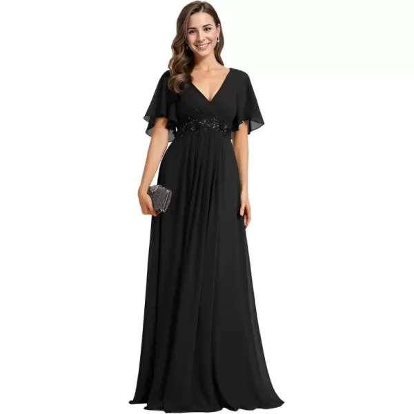 imageEverPretty Womens Mothers Dress Chiffon V Neck A Line Appliques Waist Formal Dresses 01960Black