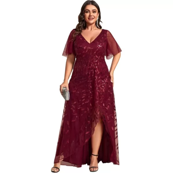 imageEverPretty Womens Plus Size Gorgeous A Line Sequin Embroidered Fornal Evening Dress with Sleeves 02083DABurgundy