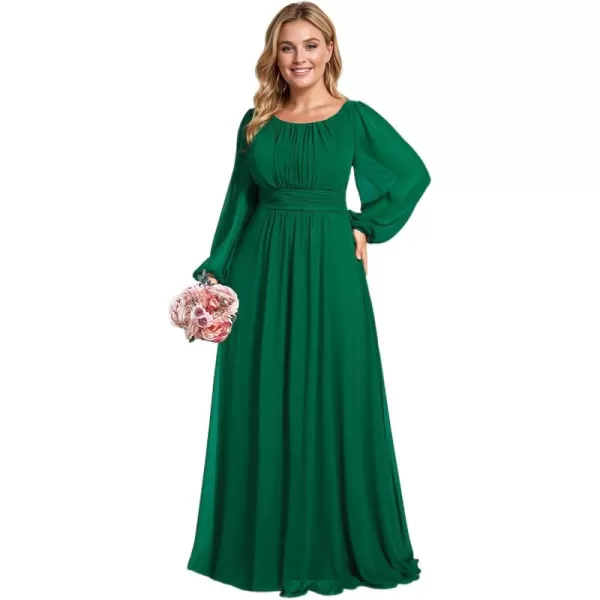 imageEverPretty Womens Round Neck Long Lantern Sleeves Chiffon Pleated Long Evening Gown Plus Size Formal Dress 0106BDADark Green