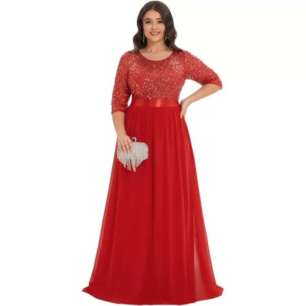 imageEverPretty Womens Round Neck Maxi Dresses Sequin Plus Size Formal Dresses for Women 0683PZRed