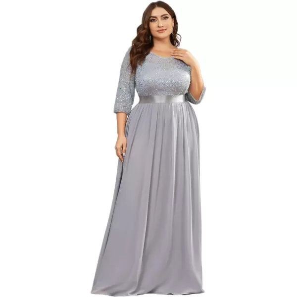 imageEverPretty Womens Round Neck Maxi Dresses Sequin Plus Size Formal Dresses for Women 0683PZSilver