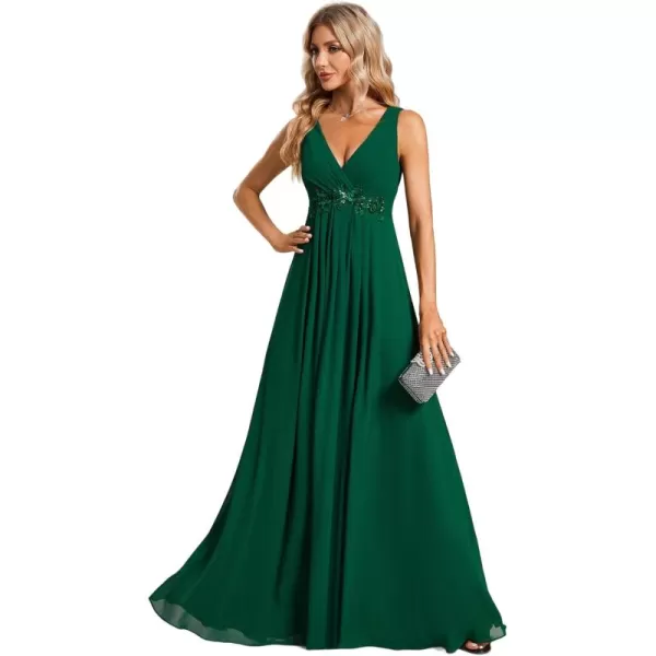 imageEverPretty Womens Sexy Sleeveless V Neck Appliques Waist Ruched Formal GownsB Dark Green