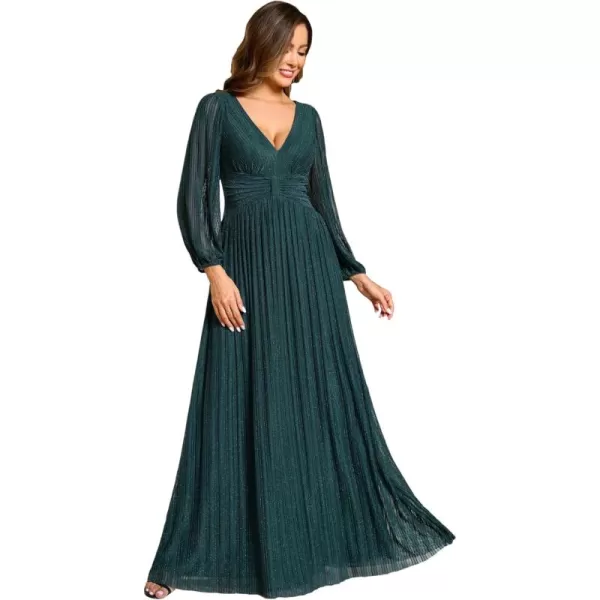 imageEverPretty Womens V Neck Ruched High Waist Long Sleeves Floor Length Glitter Evening Dresses 01961Teal