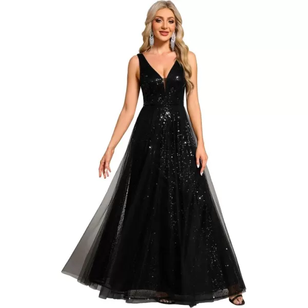 imageEverPretty Womens V Neck Sleeveless Formal Dresses A Line Sequin Maxi Evening Dresses 02163Black