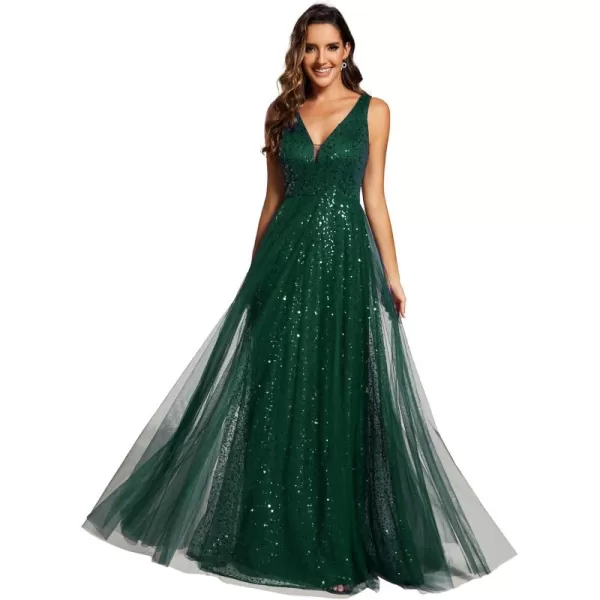 imageEverPretty Womens V Neck Sleeveless Formal Dresses A Line Sequin Maxi Evening Dresses 02163Dark Green