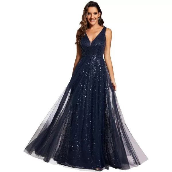 imageEverPretty Womens V Neck Sleeveless Formal Dresses A Line Sequin Maxi Evening Dresses 02163Navy Blue