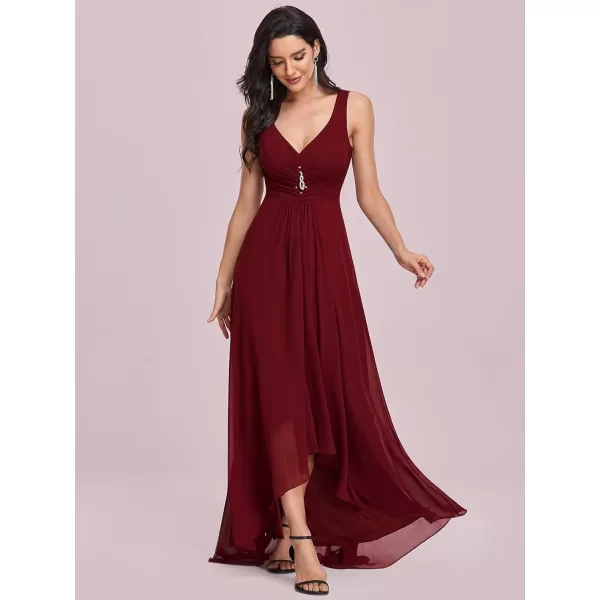 imageEverPretty Double VNeck Rhinestones Ruched Bust HiLo Evening Party Dress 09983Burgundy