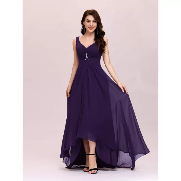 imageEverPretty Double VNeck Rhinestones Ruched Bust HiLo Evening Party Dress 09983Dark Purple