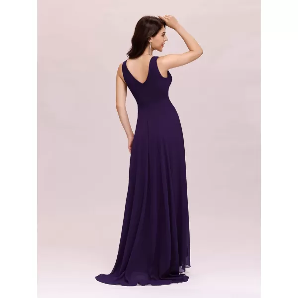 imageEverPretty Double VNeck Rhinestones Ruched Bust HiLo Evening Party Dress 09983Dark Purple