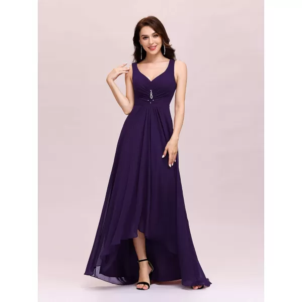 imageEverPretty Double VNeck Rhinestones Ruched Bust HiLo Evening Party Dress 09983Dark Purple