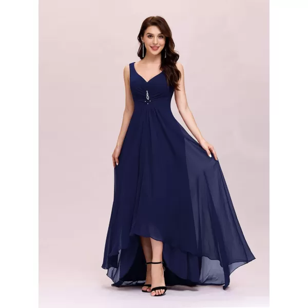 imageEverPretty Double VNeck Rhinestones Ruched Bust HiLo Evening Party Dress 09983Navy Blue