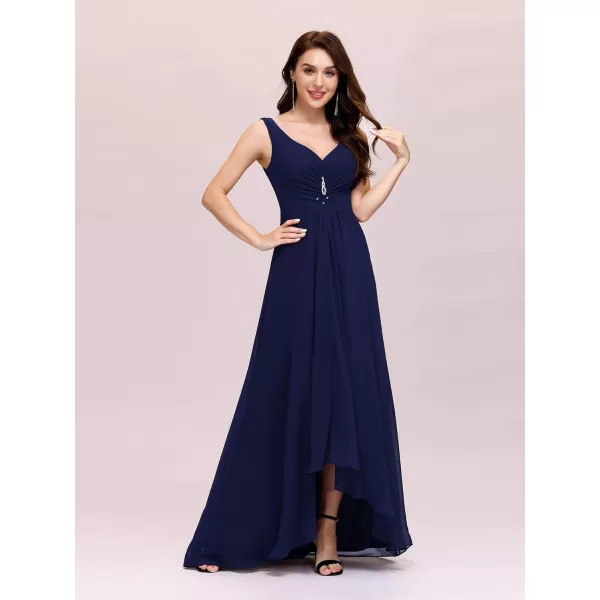 imageEverPretty Double VNeck Rhinestones Ruched Bust HiLo Evening Party Dress 09983Navy Blue