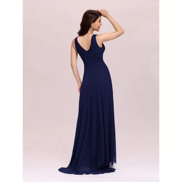 imageEverPretty Double VNeck Rhinestones Ruched Bust HiLo Evening Party Dress 09983Navy Blue