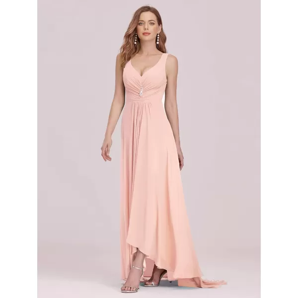 imageEverPretty Double VNeck Rhinestones Ruched Bust HiLo Evening Party Dress 09983Pink