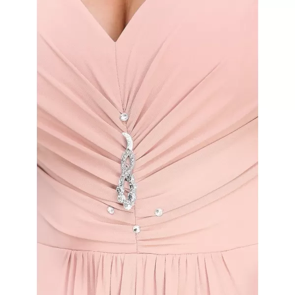 imageEverPretty Double VNeck Rhinestones Ruched Bust HiLo Evening Party Dress 09983Pink