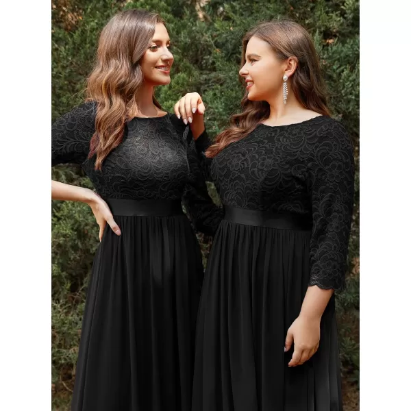 imageEverPretty Womens Bridesmaid Dresses 34 Sleeve Empire Waist Maxi Mother of The Bride Dresses 07412Black