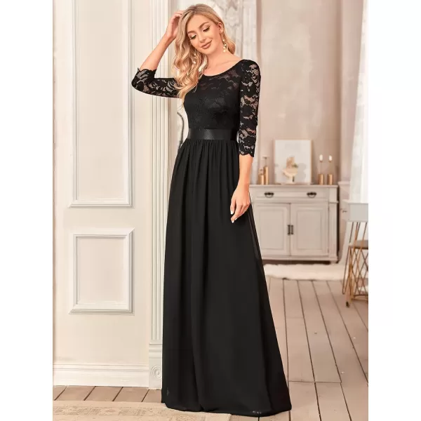 imageEverPretty Womens Bridesmaid Dresses 34 Sleeve Empire Waist Maxi Mother of The Bride Dresses 07412Black