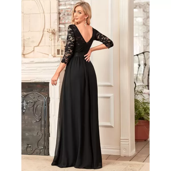 imageEverPretty Womens Bridesmaid Dresses 34 Sleeve Empire Waist Maxi Mother of The Bride Dresses 07412Black