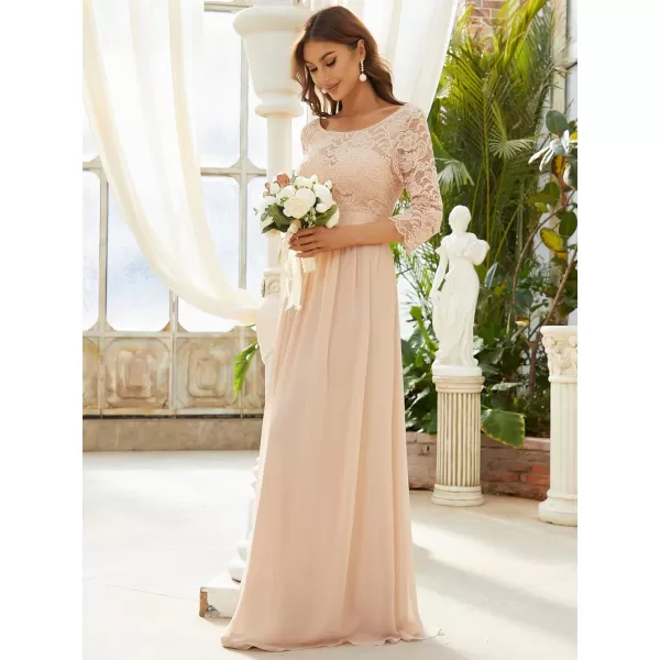 imageEverPretty Womens Bridesmaid Dresses 34 Sleeve Empire Waist Maxi Mother of The Bride Dresses 07412Blush