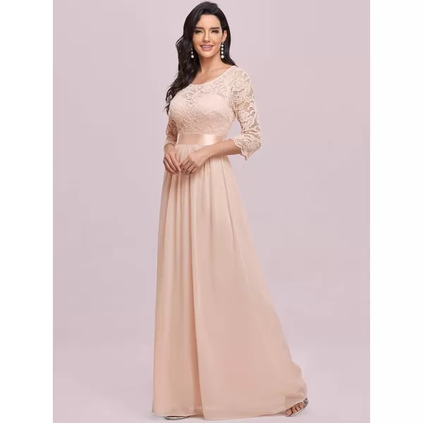 imageEverPretty Womens Bridesmaid Dresses 34 Sleeve Empire Waist Maxi Mother of The Bride Dresses 07412Blush