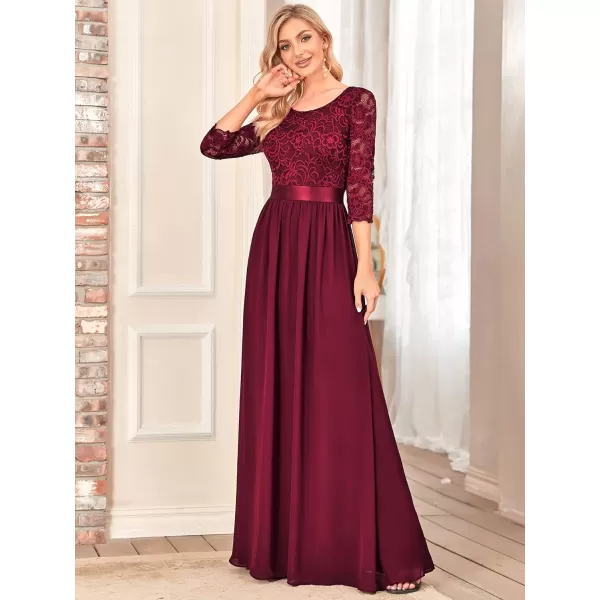 imageEverPretty Womens Bridesmaid Dresses 34 Sleeve Empire Waist Maxi Mother of The Bride Dresses 07412Burgundy