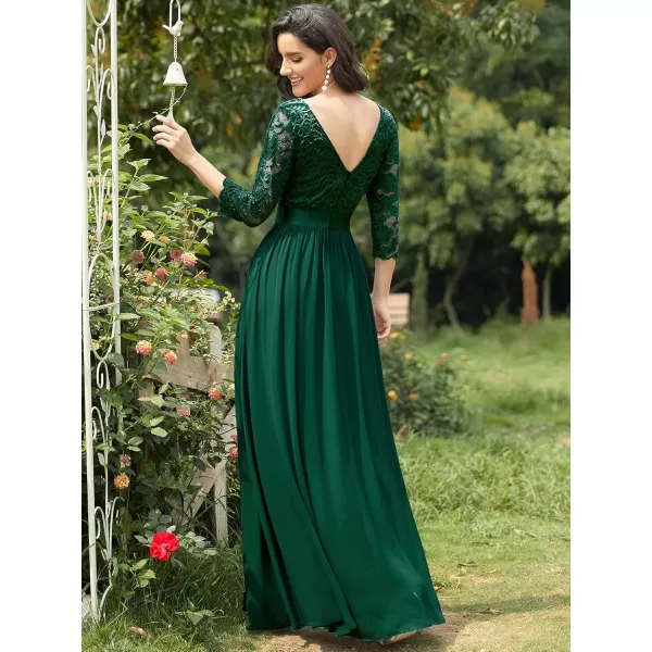 imageEverPretty Womens Bridesmaid Dresses 34 Sleeve Empire Waist Maxi Mother of The Bride Dresses 07412Dark Green