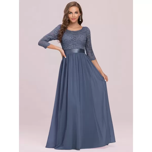 imageEverPretty Womens Bridesmaid Dresses 34 Sleeve Empire Waist Maxi Mother of The Bride Dresses 07412Dusty Blue