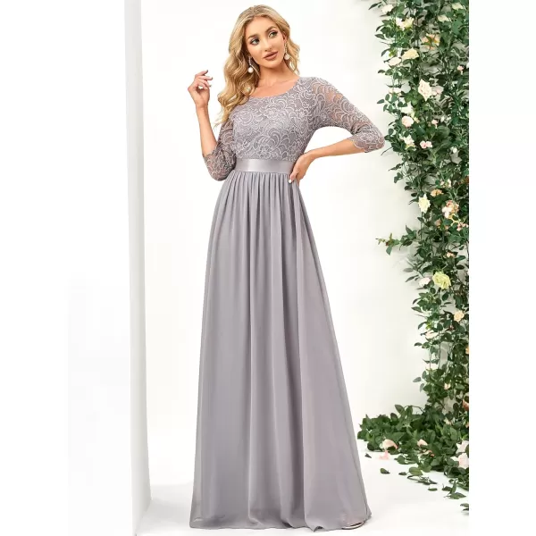 imageEverPretty Womens Bridesmaid Dresses 34 Sleeve Empire Waist Maxi Mother of The Bride Dresses 07412Grey