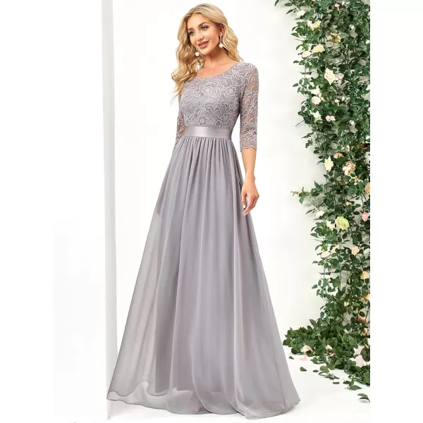 imageEverPretty Womens Bridesmaid Dresses 34 Sleeve Empire Waist Maxi Mother of The Bride Dresses 07412Grey