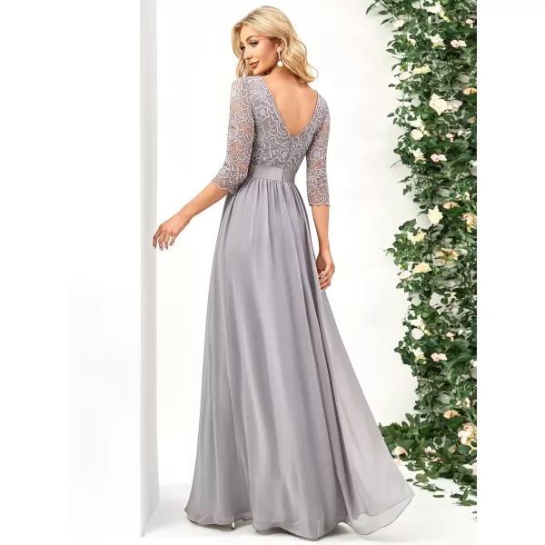 imageEverPretty Womens Bridesmaid Dresses 34 Sleeve Empire Waist Maxi Mother of The Bride Dresses 07412Grey