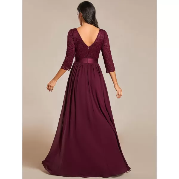 imageEverPretty Womens Bridesmaid Dresses 34 Sleeve Empire Waist Maxi Mother of The Bride Dresses 07412Mulberry