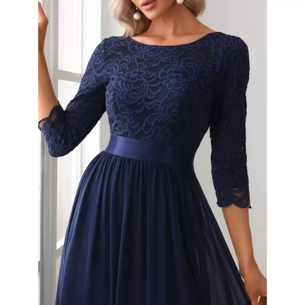 imageEverPretty Womens Bridesmaid Dresses 34 Sleeve Empire Waist Maxi Mother of The Bride Dresses 07412Navy Blue