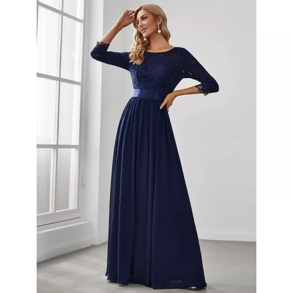 imageEverPretty Womens Bridesmaid Dresses 34 Sleeve Empire Waist Maxi Mother of The Bride Dresses 07412Navy Blue